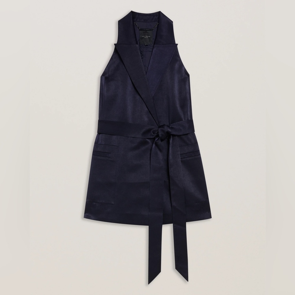 Ted Baker Women Navy Teeru Tailored Satin Longline Vest